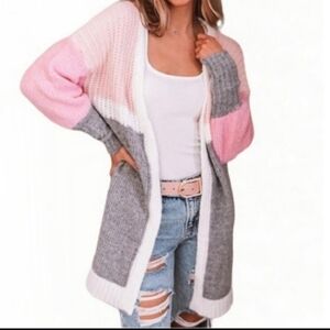 Newbury Kustom Cardigan Womens Small Pink Colorblock Open Front